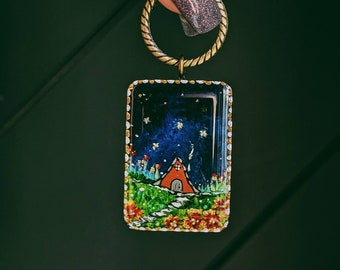 Fireflies-Storybook Style-Hand Painted Dog Tag/Key Chain/Pendant