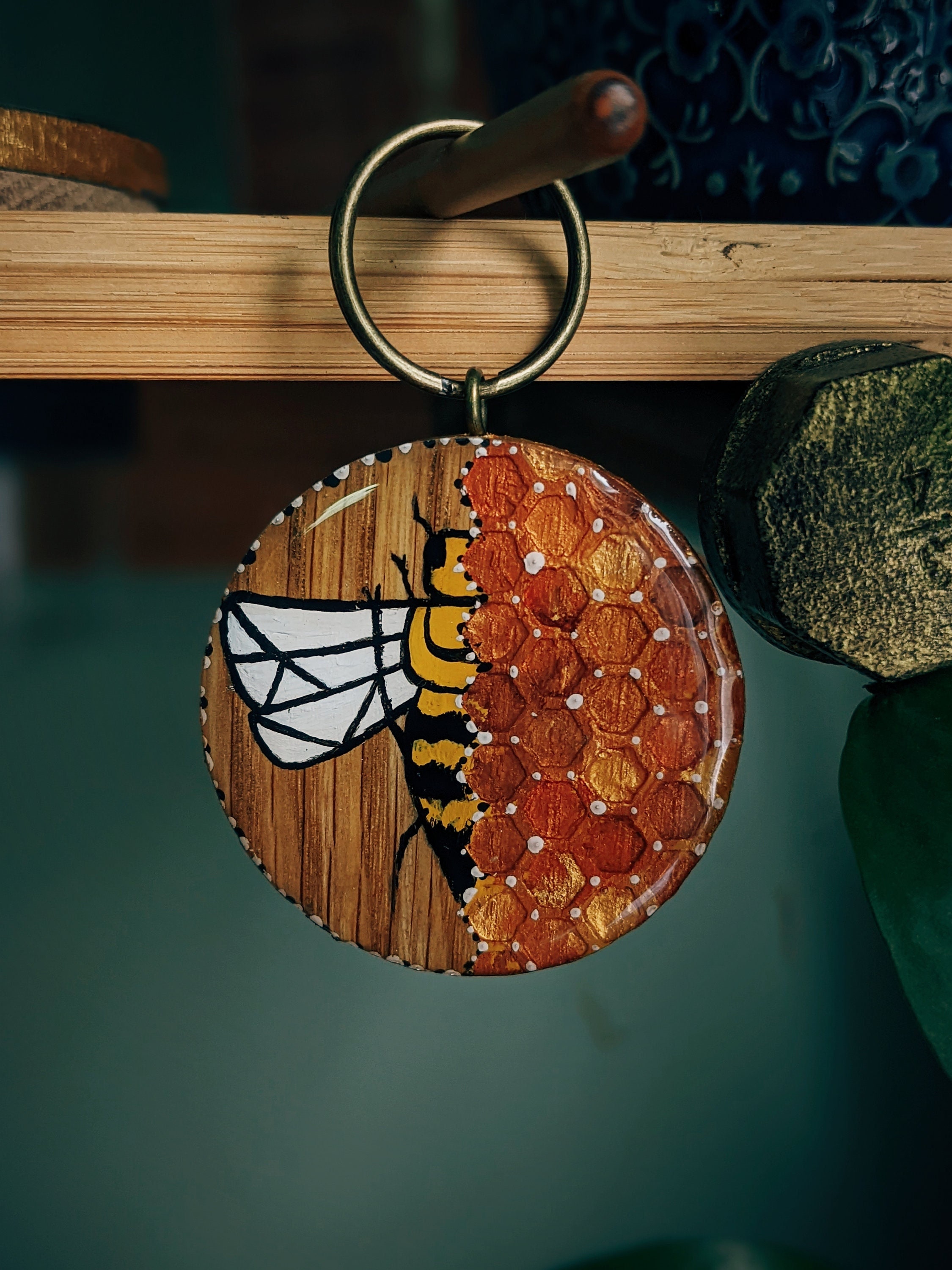 Half Dog Key Half Honeycomb | Engraved | Hand Painted Dog Tag | Key Chain - Etsy