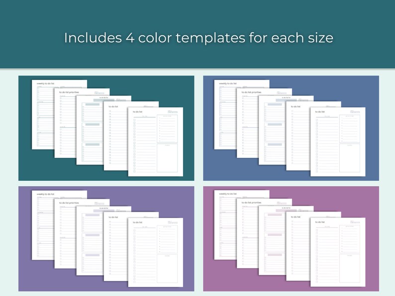 May include: Four different color variations of printable to-do list templates. Each template includes a section for "To Do Today" and a section for "Notes".