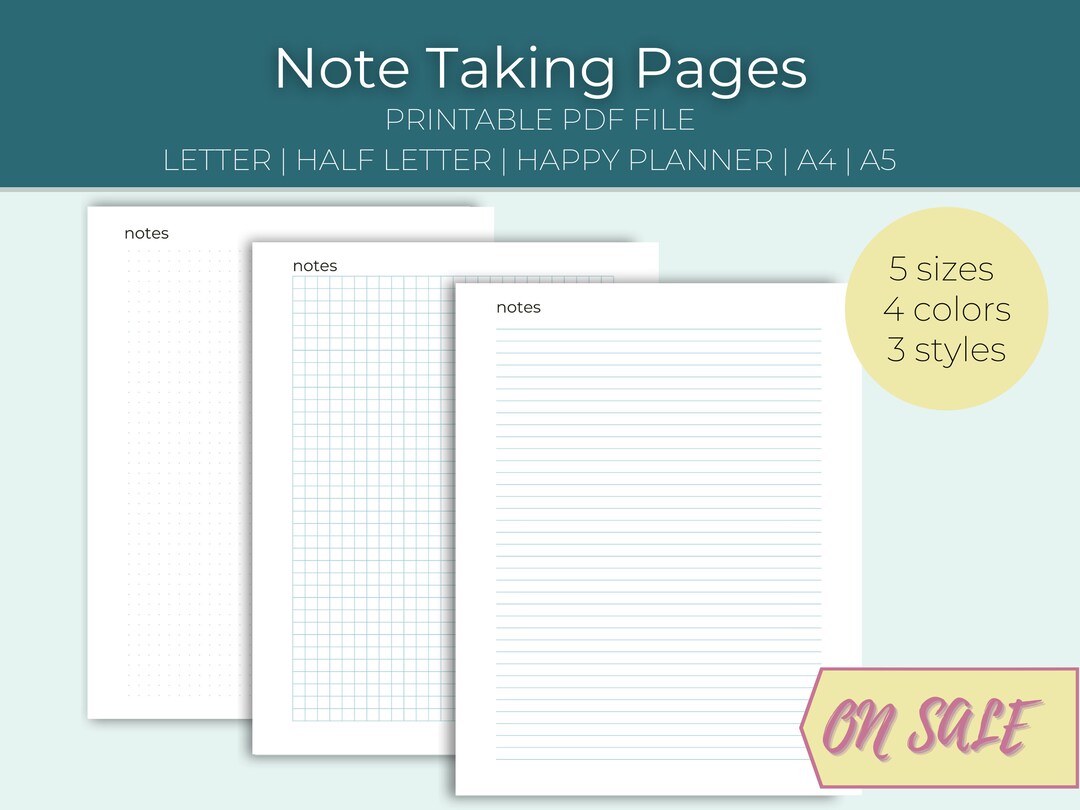 Note Taking Page Bundle | Lined, Ruled, Graph, Grid, Bullet, Dot ...