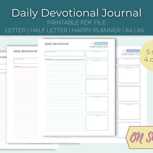 Daily Devotional Journal | Bible Study Notes | Letter, Half Letter, Happy Planner, A4, A5 | Digital PDF Printable