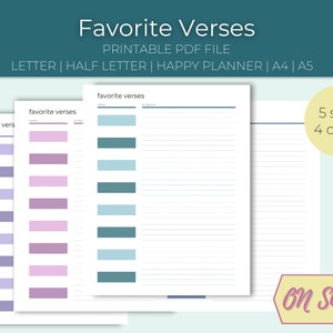 Versículo Bíblico Favorito / Diario de Notas Bíblicas / Carta, Media Carta, Planificador Feliz, A4, A5 / Digital PDF Printable Planner Insert