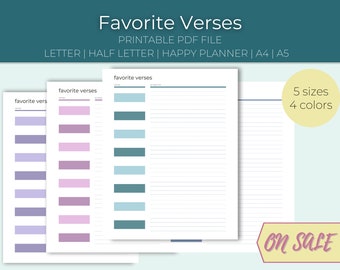 Favorite Bible Verse | Bible Notes Journal | Letter, Half Letter, Happy Planner, A4, A5 | Digital PDF Printable Planner Insert
