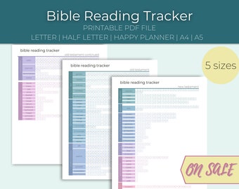Bible Reading Tracker | Bible Study Reading Plan, Checklist, Log | Letter, Half Letter, Happy Planner, A4, A5 | Digital Printable PDF