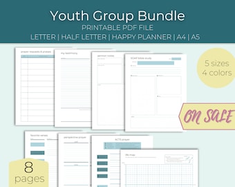 Youth Group Activity Bundle | Bible Study Notes, Prayer Journal, Personal Reflection Activities | Digital Download PDF Printable