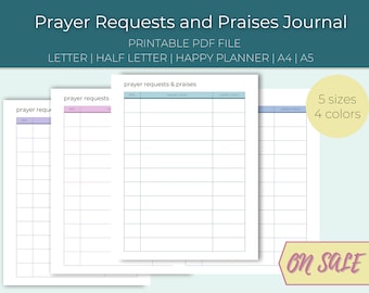 Prayer Request and Praise Page | Prayer Journal, Christian Planner | Letter, Half Letter, Happy Planner, A4, A5 | Digital Printable PDF