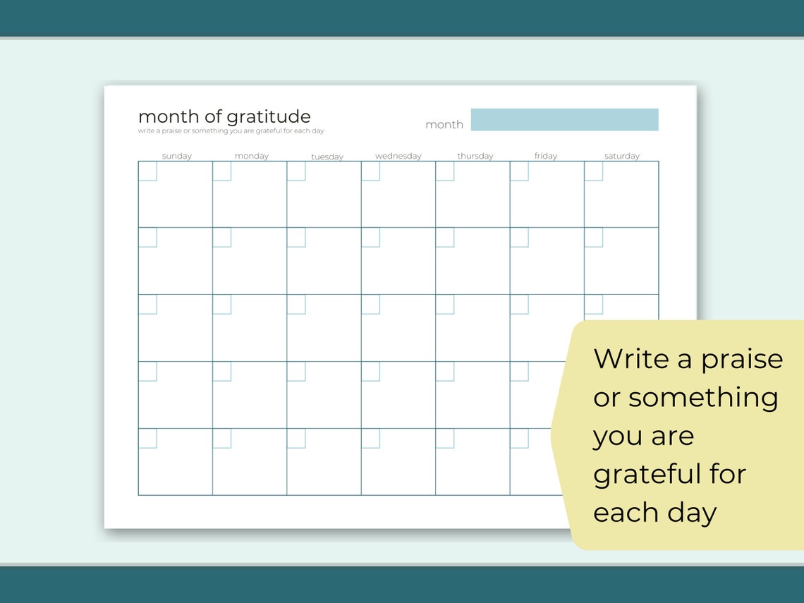 Month of Gratitude Calendar Reflection Gratitude Journal Letter, Half Letter, Happy Planner, A4 ...
