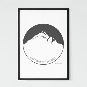 Wall Art Print Modern Christian Art for Genesis Bible Quote Artwork Mountain Silhouette Printable Minimalist Mountain Wall Art Christian