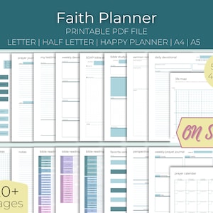 Trosplaneringspaket | Bibelstudieanteckningsbok, bönedagbok, andakt, bibelläsningsspårare, böneförfrågningar | Utskrivbar PDF
