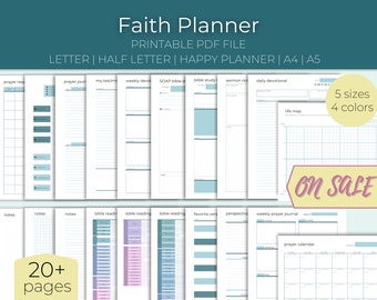 Faith Planner Bundle | Bible Study Notebook, Prayer Journal, Devotional, Bible Reading Tracker, Prayer Requests | Printable PDF