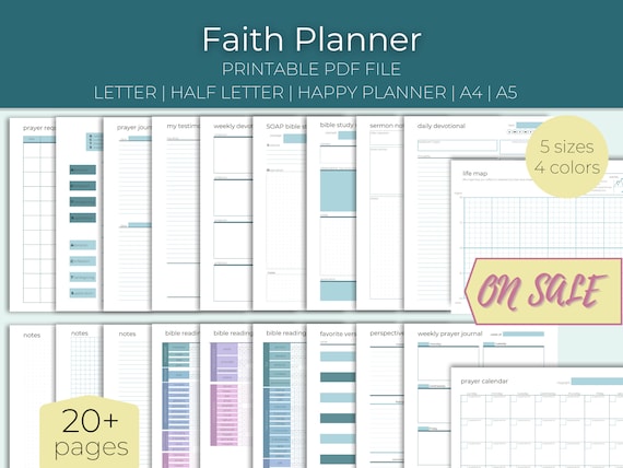 Faith Planner Bundle | Bible Study Notebook, Prayer Journal, Devotional, Bible Reading Tracker, Prayer Requests | Printable PDF