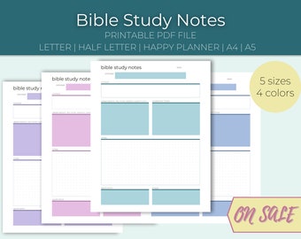 Bible Study Notes | Bible Note Taking for Christian Journal, Notebook, Planner | Letter, Half Letter, Happy Planner, A4, A5 | Printable PDF