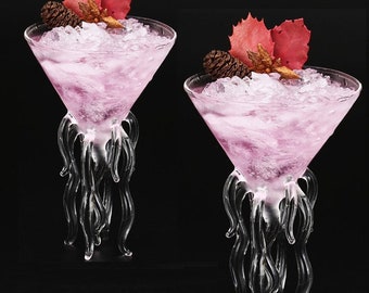 Pair of Hanging Cocktail Glasses/ Octopus Jellyfish Creative Unique Shaped Cocktail Martini Champagne Juice Smoothie Red Wine Drink Glass