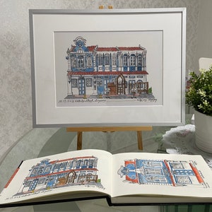 Watercolour sketch of Waterloo Street Conserved Shophouses - A4 print from my sketchbook