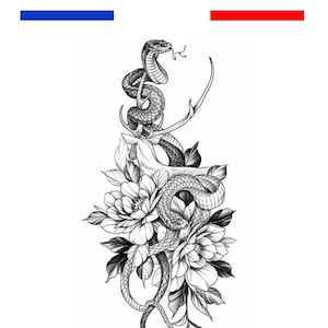 Snake tattoo and black and white flower