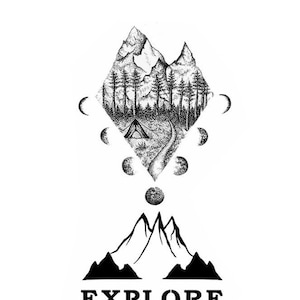 Temporary tattoo mountain dotwork fine line