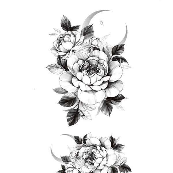 Tatouage fleurs et lune double