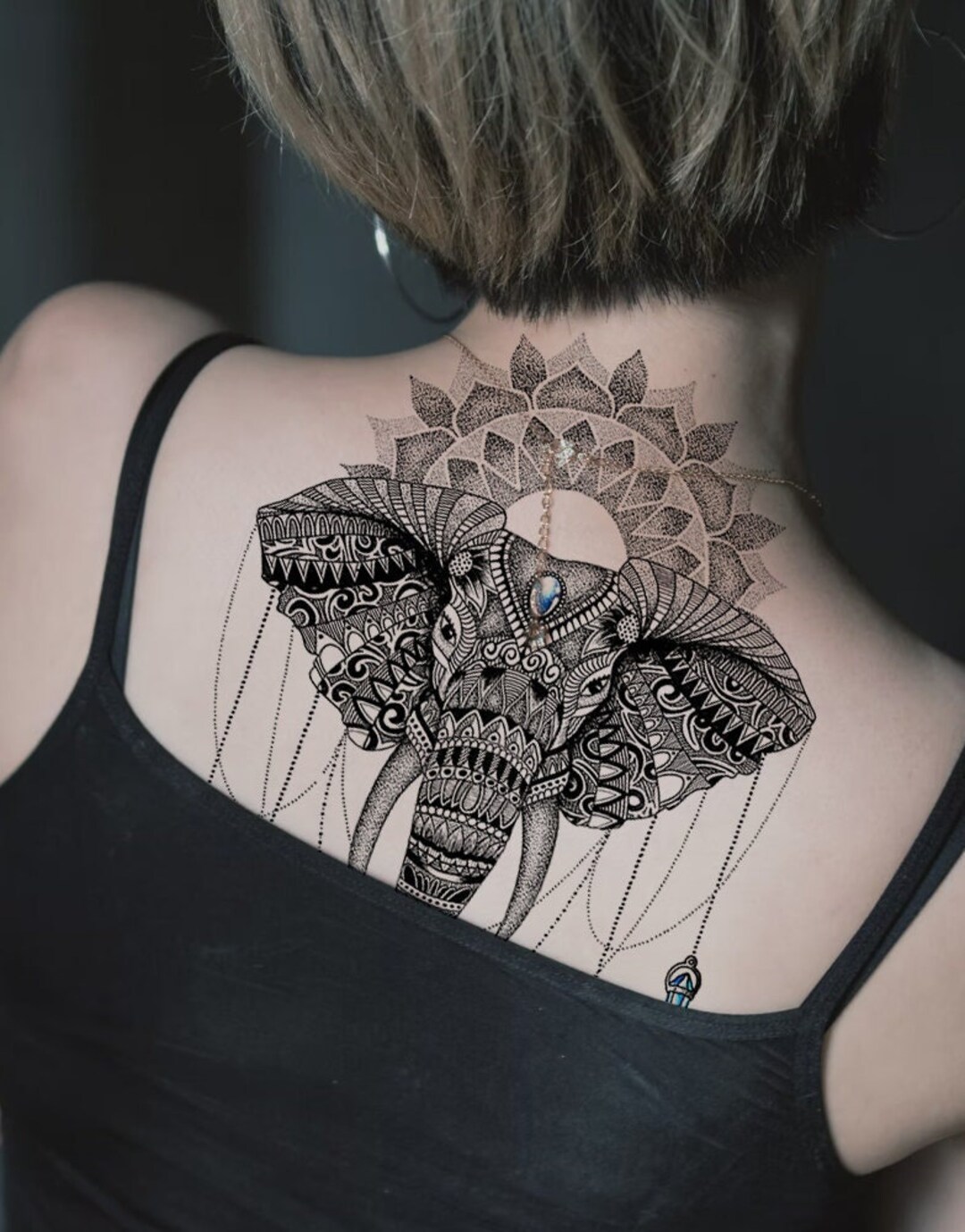 Temporary Tattoo Elephant Mandala Neck Woman Etsy Uk