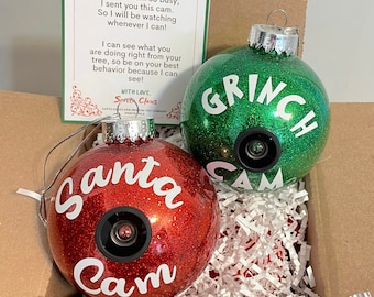 Santa Cam Ornament / Grinch Cam Ornament / Weihnachtsschmuck / Weihnachtskugeln / Grinch Kugel / Grinch Kamera / Weihnachtsmann Kamera / Kugeln