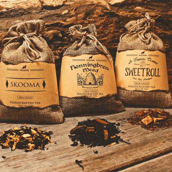 Skyrim Collection - Skooma, Sweetroll & Honningbrew Tea Looseleaf Tea - Elder Scrolls, Gaming, Medieval, Skyrim, Fantasy Inspired