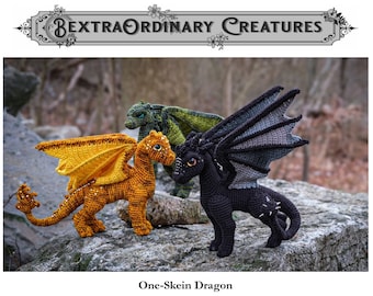 One-Skein Dragon - intermediate/advanced PDF crochet pattern for wired dragon sculpture