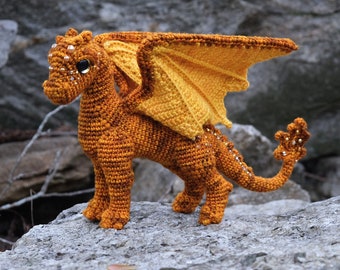 Gold Feathertail Dragon - crochet or amigurumi soft sculpture