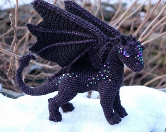 Purple and Black Scorpiontail Dragon - crochet or amigurumi soft sculpture