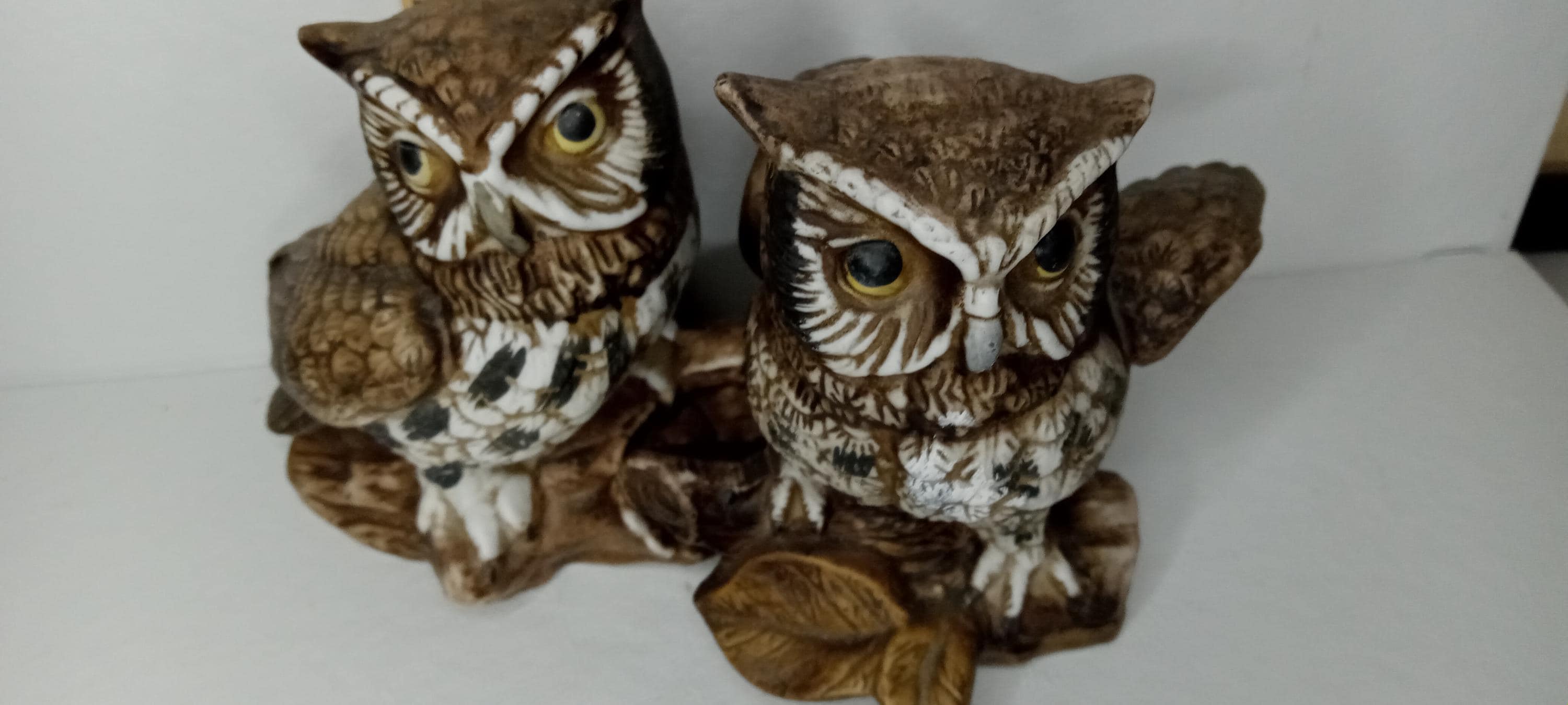 Homco Pair of Owls on Logs
