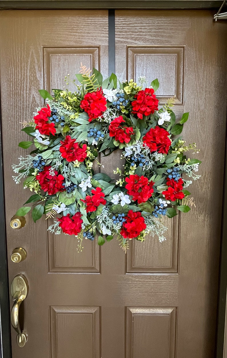 Red White & Blue Berry Wreath for Front Door, Patriotic Wreath Fourth 4th of July Wreath for Front Door, Summer Wreath for Front Door, Gift image 6