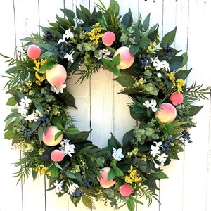 Peach Blue Berry Fruit Wreath for Front Door, Summer Wreath for Front Door, Farmhouse Wreath, Year-Round Wreath, Home Decor, Spring Wreath