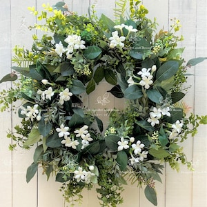 Stephanotis Wreath for Front Door Year-Round Greenery Wreath All-Season Wreath Spring Summer Fall for Front Door, Wedding Home Decor Gift