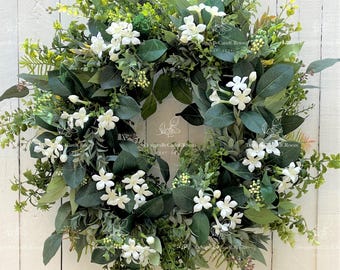 Stephanotis Wreath for Front Door Year-Round Greenery Wreath All-Season Wreath Spring Summer Fall for Front Door, Wedding Home Decor Gift