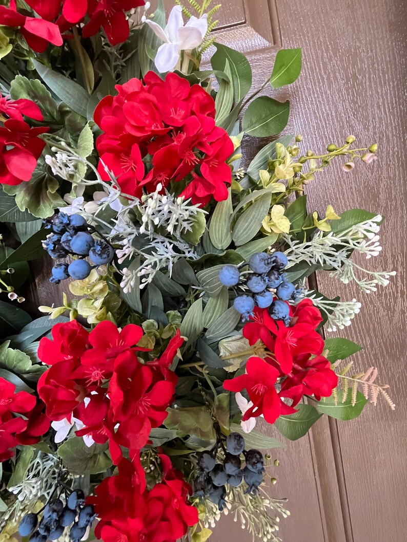 Red White & Blue Berry Wreath for Front Door, Patriotic Wreath Fourth 4th of July Wreath for Front Door, Summer Wreath for Front Door, Gift image 7