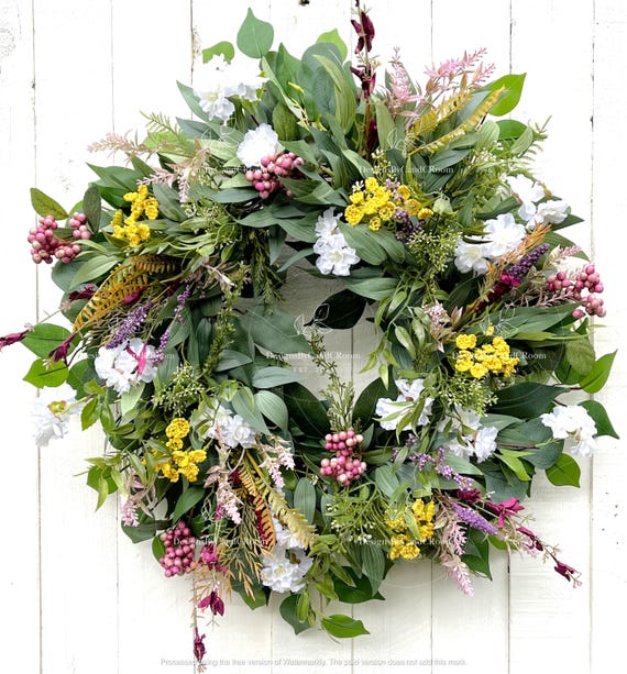 Blumenstrauß Frühlingskränze für Haustür, Sommerkränze für Haustür, Kirschblüten, Wildblumen Kränze für Haustür, Bauernhausdekor