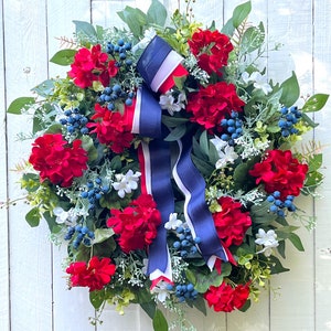 Red White & Blue Berry Wreath for Front Door, Patriotic Wreath Fourth 4th of July Wreath for Front Door, Summer Wreath for Front Door, Gift