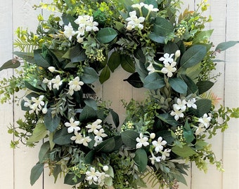 Year-Round All Season Wreath For Front Door, White Stephanotis Spring Summer Wreath for Front Door, Wedding Home Decor Gift