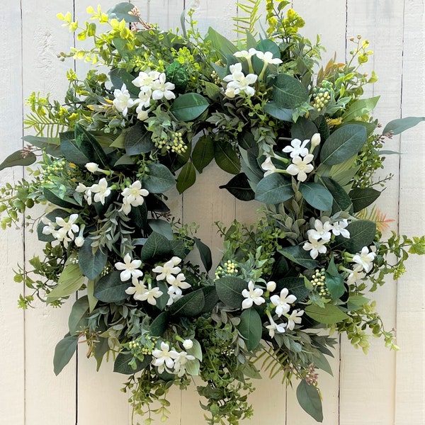 Year-Round All Season Wreath For Front Door, White Stephanotis Spring Summer Wreath for Front Door, Wedding Home Decor Gift