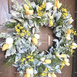 Yellow Tulips Lamb's Ear Wreath, Spring Summer Wreath for Front Door, Farmhouse Wreath, Easter Wreath, Mother's Day Gift,Home Decor image 10