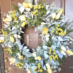 Yellow Tulips Lamb's Ear Wreath, Spring Summer Wreath for Front Door, Farmhouse Wreath, Easter Wreath, Mother's Day Gift,Home Decor image 11