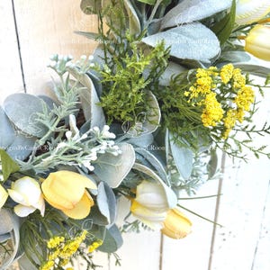 Yellow Tulips Lamb's Ear Wreath, Spring Summer Wreath for Front Door, Farmhouse Wreath, Easter Wreath, Mother's Day Gift,Home Decor image 4