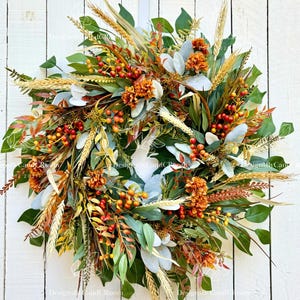 Höstbär, Lammöronkrans för ytterdörren, Thanksgiving, Skördefestkrans för ytterdörren, Höstkrans, Bärkrans
