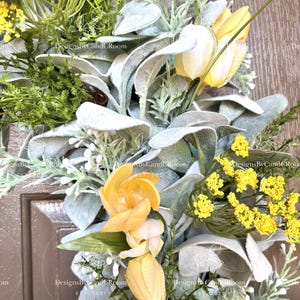 Yellow Tulips Lamb's Ear Wreath, Spring Summer Wreath for Front Door, Farmhouse Wreath, Easter Wreath, Mother's Day Gift,Home Decor image 9