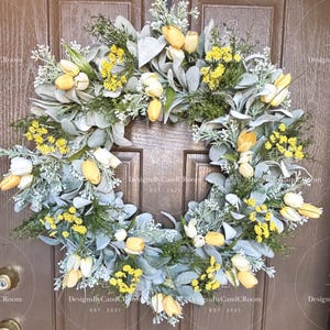 Yellow Tulips Lamb's Ear Wreath, Spring Summer Wreath for Front Door, Farmhouse Wreath, Easter Wreath, Mother's Day Gift,Home Decor image 7