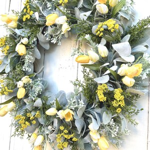 Yellow Tulips Lamb's Ear Wreath, Spring Summer Wreath for Front Door, Farmhouse Wreath, Easter Wreath, Mother's Day Gift,Home Decor image 6