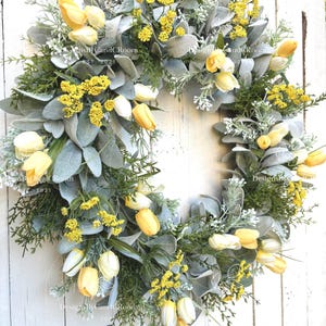 Yellow Tulips Lamb's Ear Wreath, Spring Summer Wreath for Front Door, Farmhouse Wreath, Easter Wreath, Mother's Day Gift,Home Decor image 5