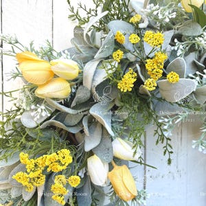 Yellow Tulips Lamb's Ear Wreath, Spring Summer Wreath for Front Door, Farmhouse Wreath, Easter Wreath, Mother's Day Gift,Home Decor image 2