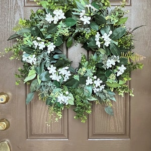 Year-Round All Season Wreath For Front Door, White Stephanotis Spring Summer Wreath for Front Door, Wedding Home Decor Gift image 4