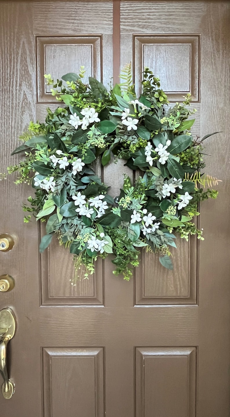 Year-Round All Season Wreath For Front Door, White Stephanotis Spring Summer Wreath for Front Door, Wedding Home Decor Gift image 4