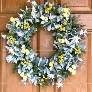 Yellow Tulips Lamb's Ear Wreath, Spring Summer Wreath for Front Door, Farmhouse Wreath, Easter Wreath, Mother's Day Gift,Home Decor image 12