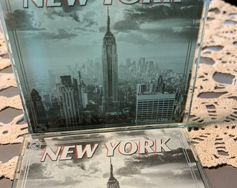 CLEARANCE!!!  Vintage 4 piece, New York glass coaster set